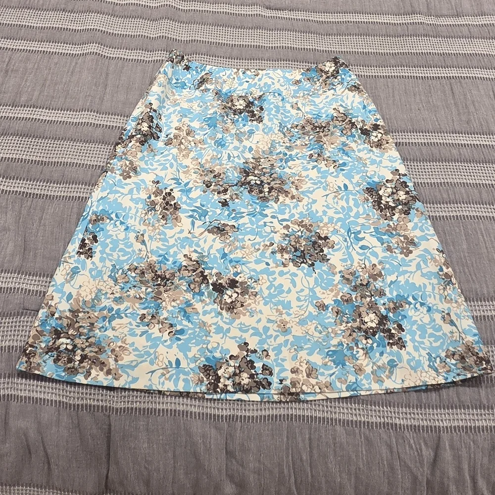 Talbots Blue and Brown Floral A-Line Skirt